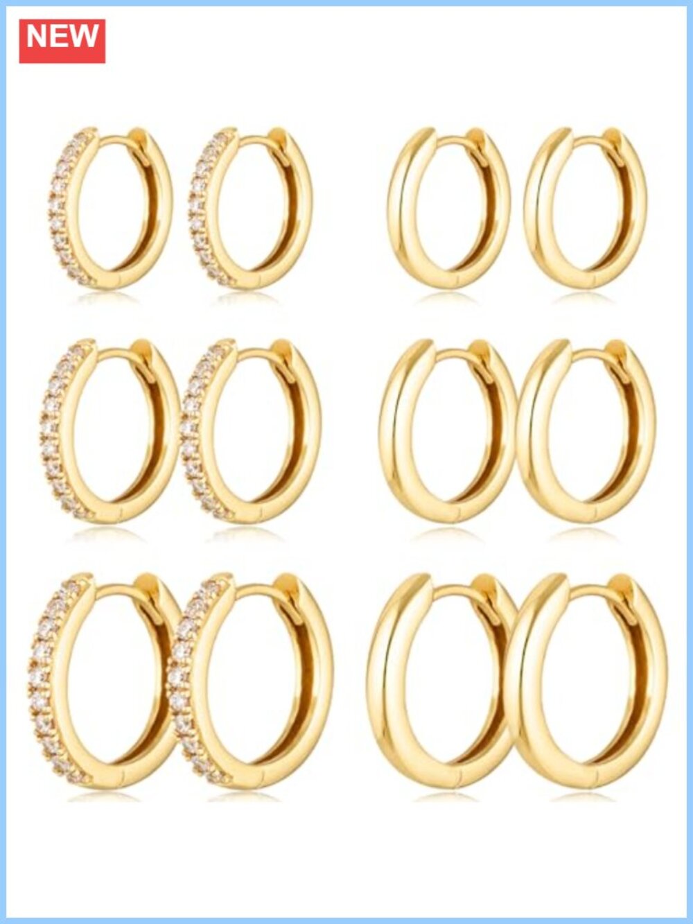 Gold Plated Cubic Zirconia Huggie Hoop Earrings Set Hypoallergenic Lightweight